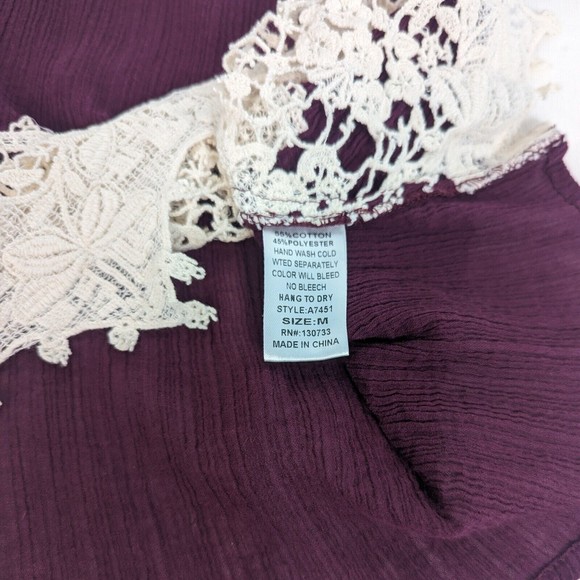 Umgee USA Womens Medium Burgundy Wine Cream Ivory Lace Romantic Boho Tunic Top - Picture 16 of 16